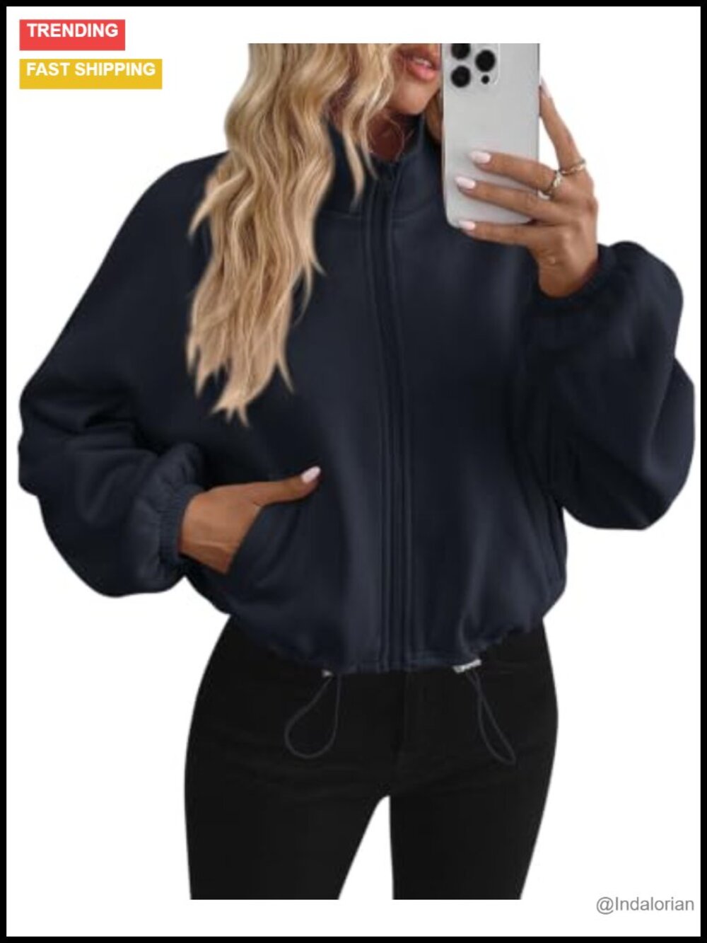 Women's Cropped Fleece Jacket Full Zip Oversized Sweatshirt
